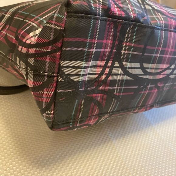 Coach Tartan plaid  tote bag logo glitter leather and canvas designer - Picture 11 of 16